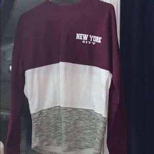 Long sleeve shirt (maroon, grey, and white)